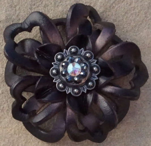 Black Lotus Flower With Antique Silver Jet and AB 1" Concho - RODEO DRIVE
