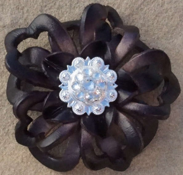 Black Lotus Flower With Bright Silver Clear 1" Concho - RODEO DRIVE