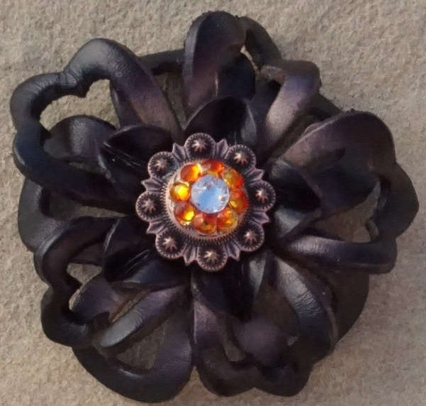 Black Lotus Flower With Copper Fire Opal and AB 1" Concho - RODEO DRIVE