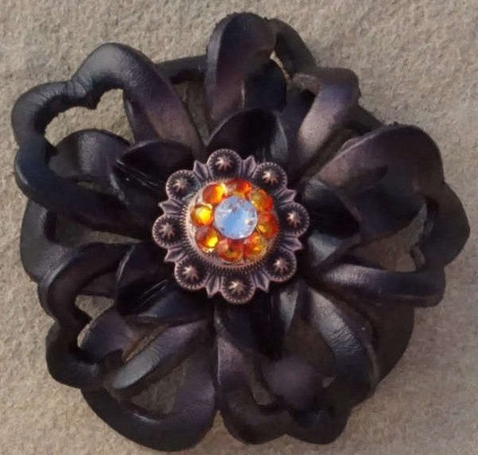 Black Lotus Flower With Copper Fire Opal and AB 1" Concho - RODEO DRIVE