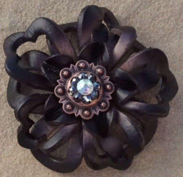 Black Lotus Flower With Copper Jet and AB 1" Concho - RODEO DRIVE