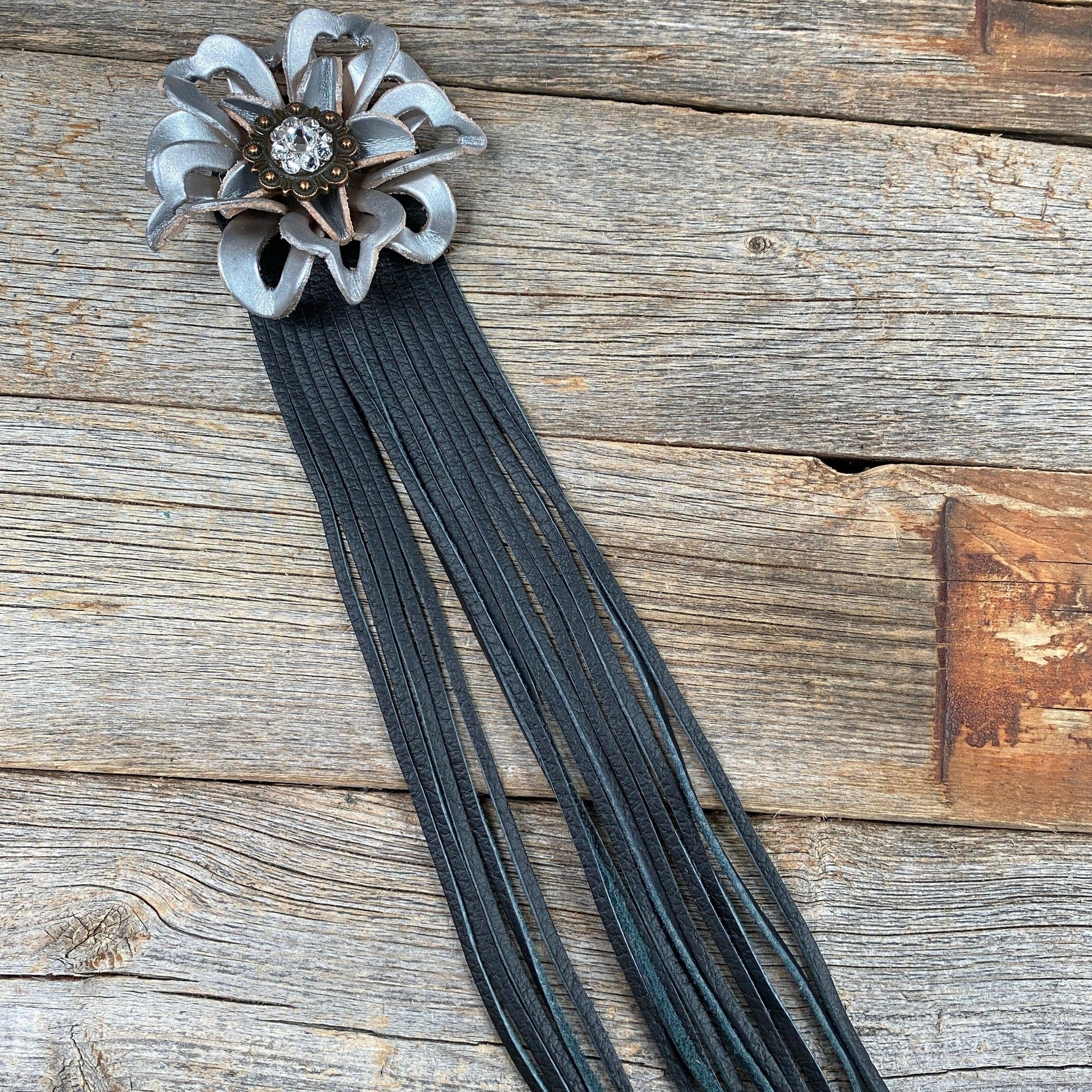Leather Silver Lotus with Black Fringe - RODEO DRIVE
