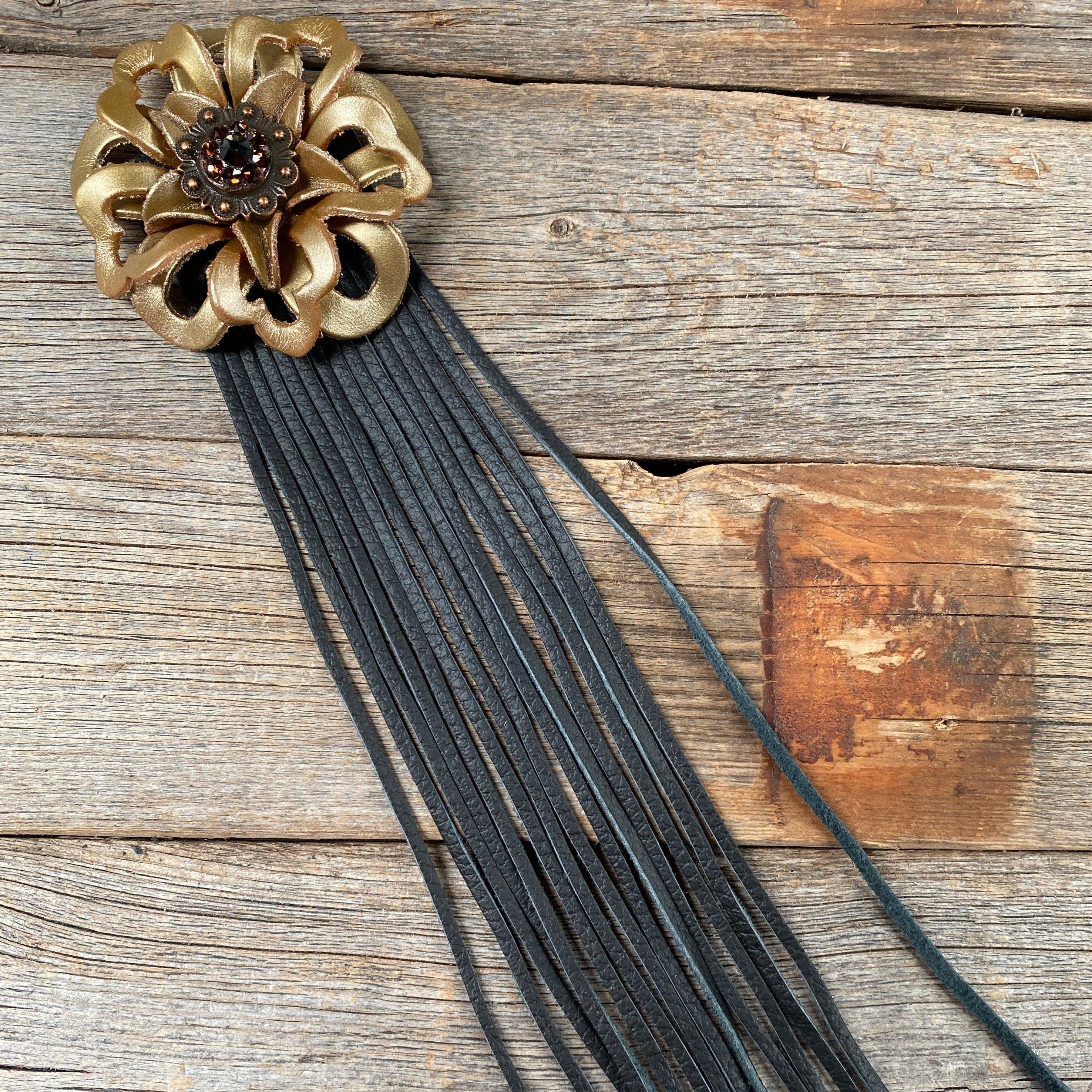 Leather Gold Lotus with Black Fringe - RODEO DRIVE