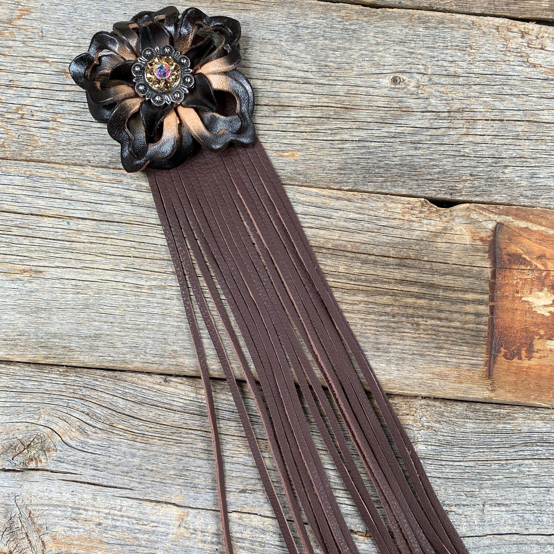 Leather Black Lotus with Brown Fringe - RODEO DRIVE