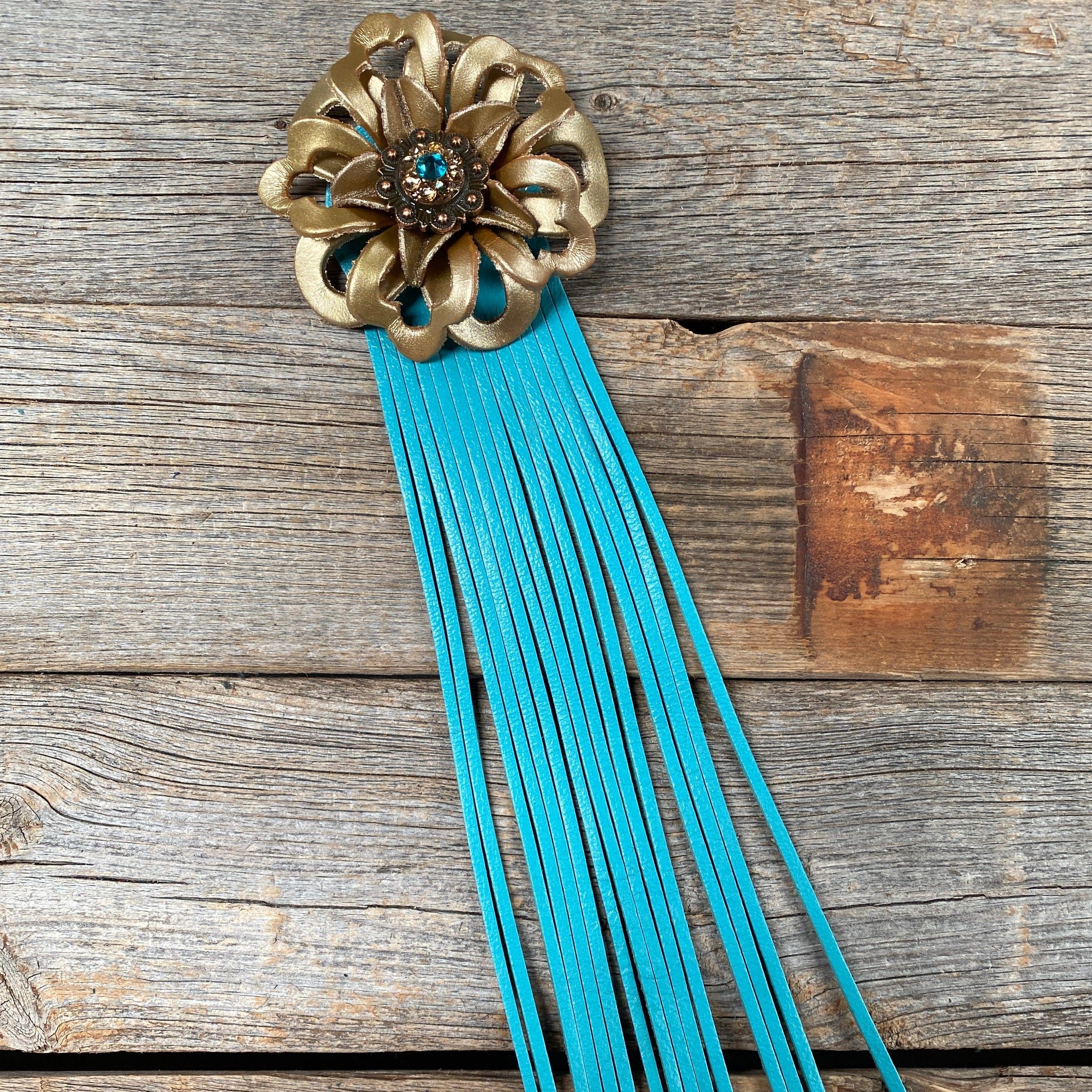Leather Gold Lotus with Turquoise Fringe - RODEO DRIVE