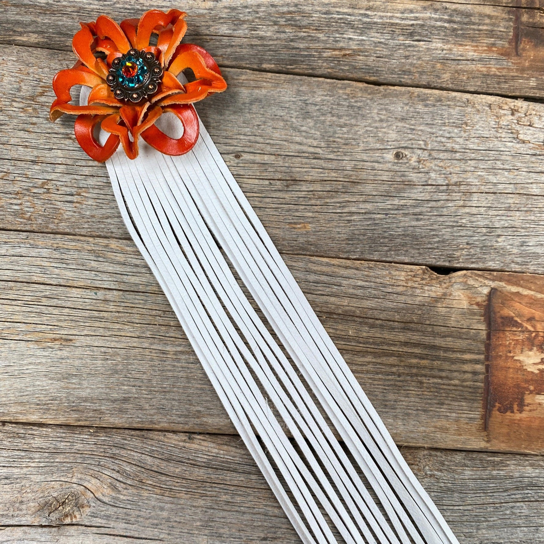 Leather Orange Lotus with White Fringe - RODEO DRIVE