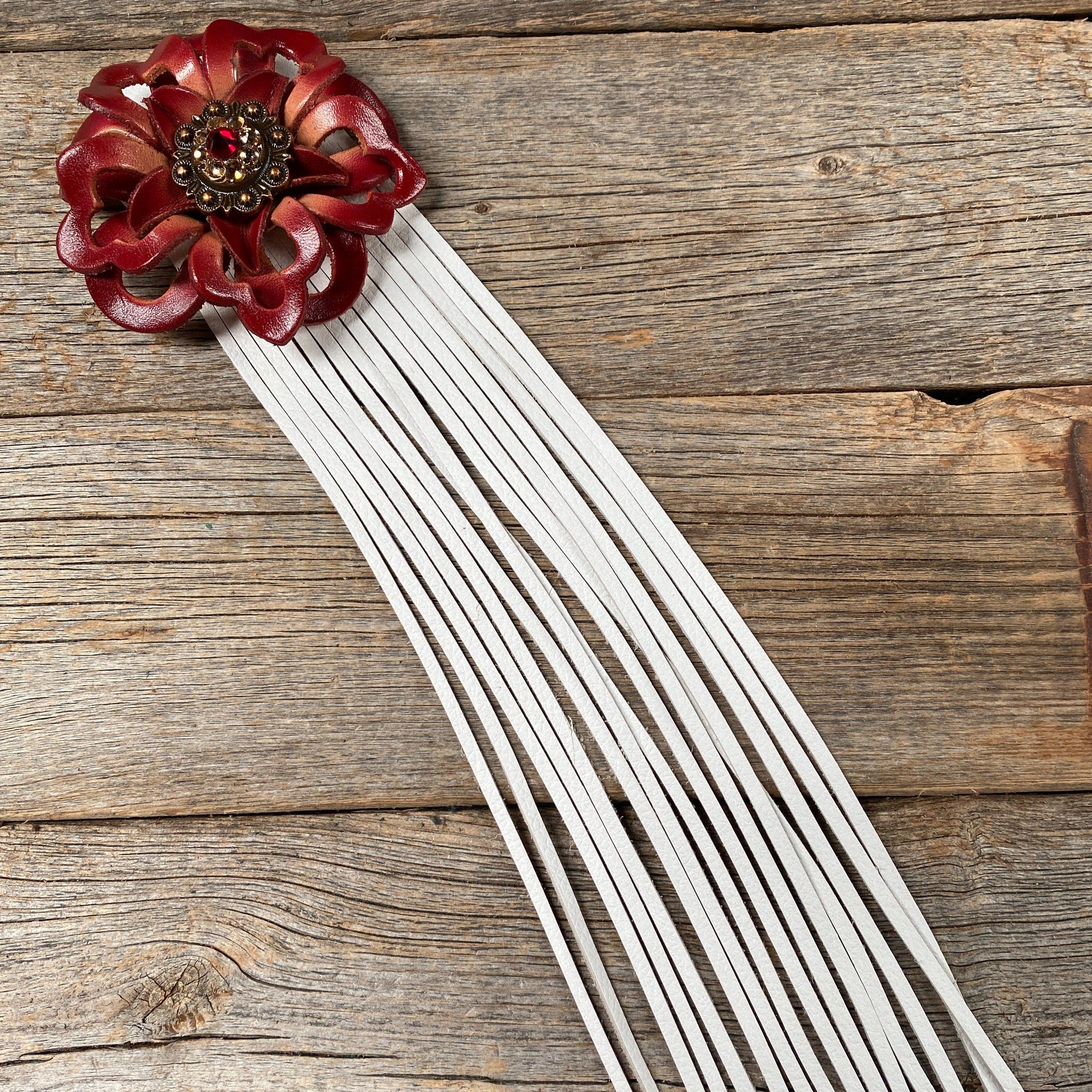 Leather Red Lotus with White Fringe - RODEO DRIVE