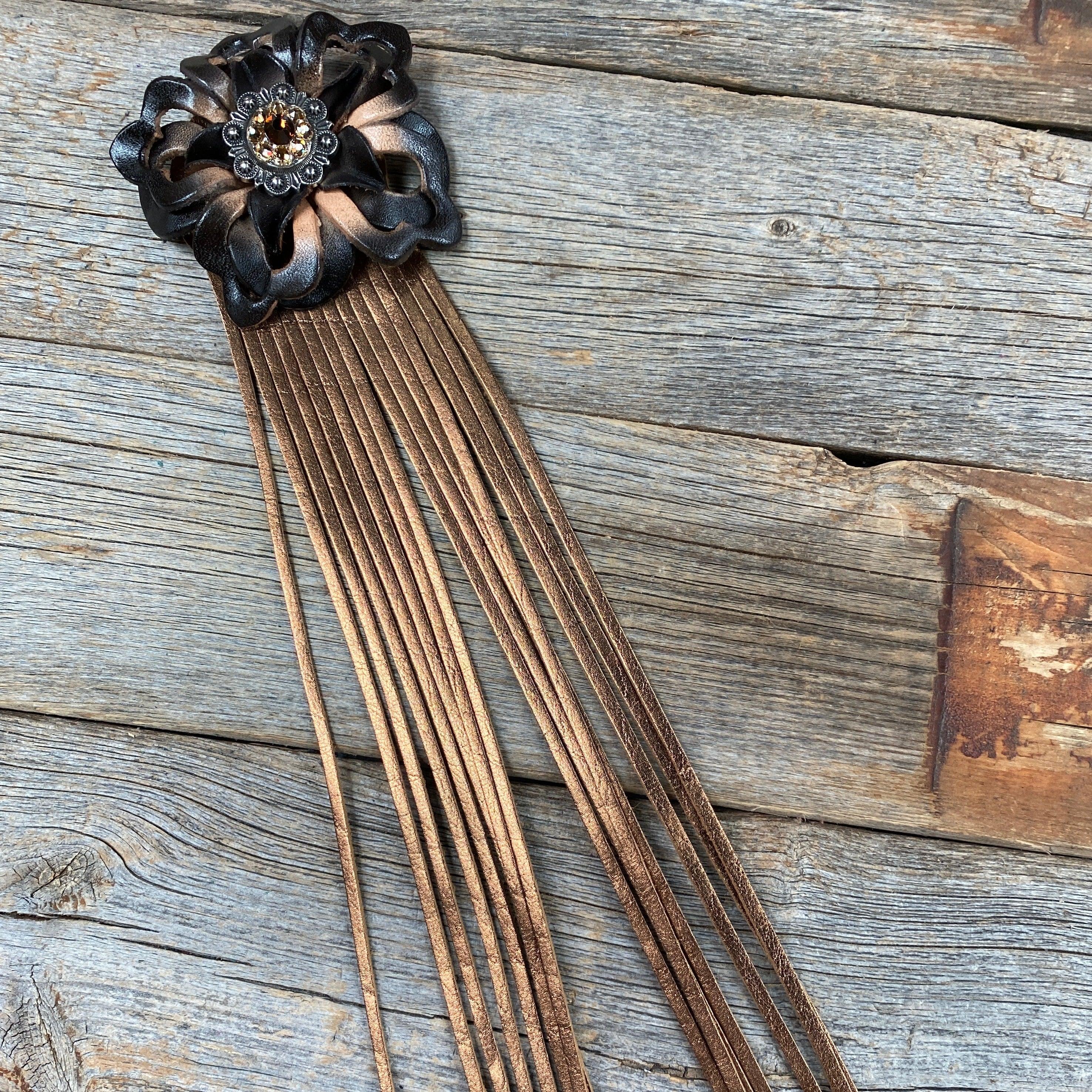 Leather Black Lotus with Copper Fringe - RODEO DRIVE