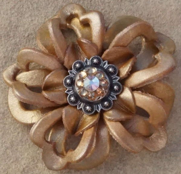 Gold Lotus Flower With Antique Silver Champagne and AB 1" Concho - RODEO DRIVE