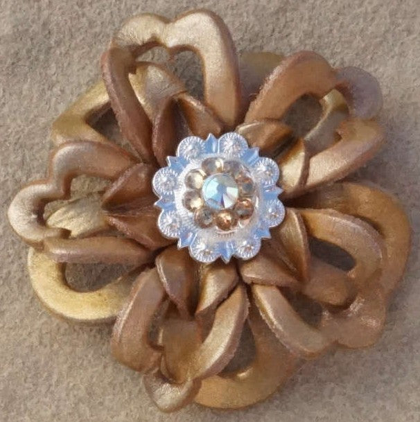 Gold Lotus Flower With Bright Silver Champagne and AB 1" Concho - RODEO DRIVE