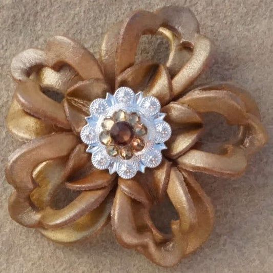 Gold Lotus Flower With Bright Silver Topaz and Champagne 1" Concho - RODEO DRIVE