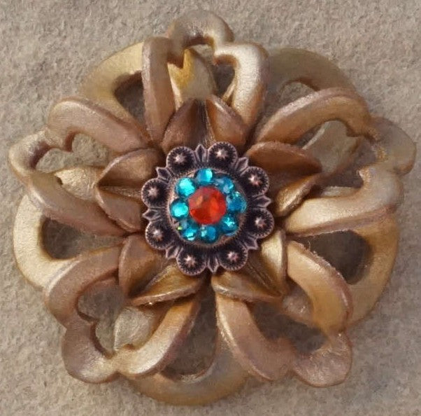 Gold Lotus Flower With Copper Fire Opal and Teal 1" Concho - RODEO DRIVE