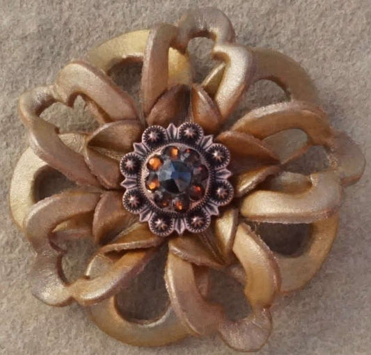 Gold Lotus Flower With Copper Jet and Topaz 1" Concho - RODEO DRIVE