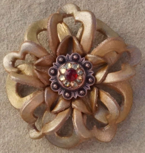 Gold Lotus Flower With Copper Ruby and Champagne 1" Concho - RODEO DRIVE