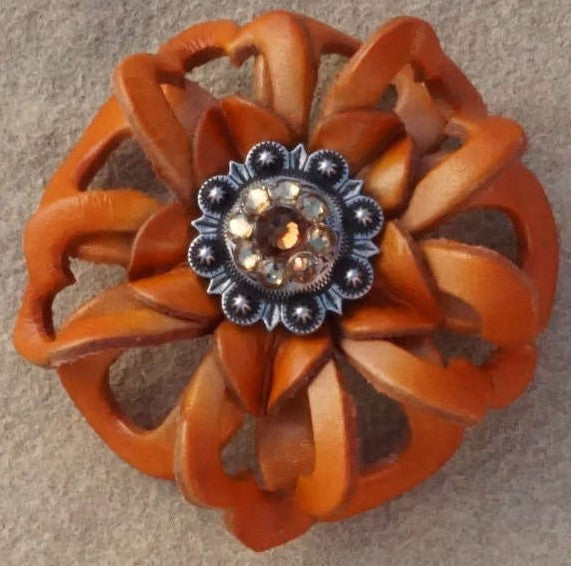 Orange Lotus Flower With Antique Silver Topaz/Champagne 1" Concho - RODEO DRIVE