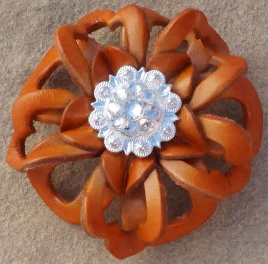 Orange Lotus Flower With Bright Silver Clear 1" Concho - RODEO DRIVE