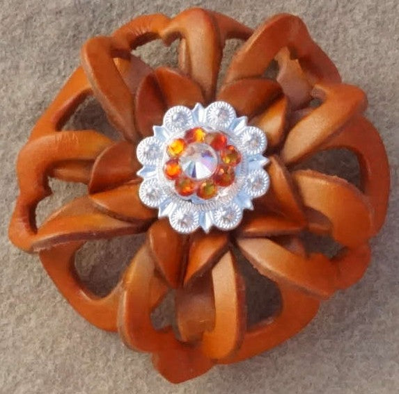Orange Lotus Flower With Bright Silver Fire Opal & Clear 1" Concho - RODEO DRIVE