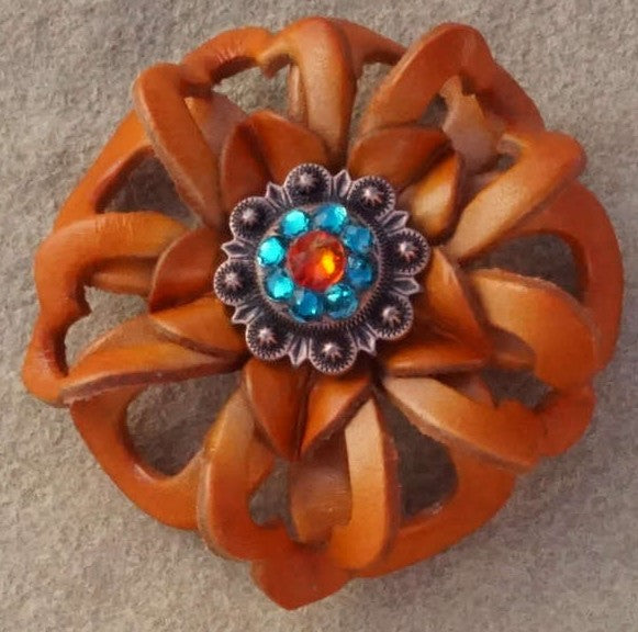 Orange Lotus Flower With Copper Fire Opal & Teal 1