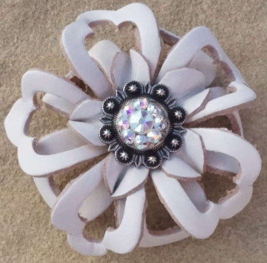 White Lotus Flower With Antique Silver AB 1" Concho - RODEO DRIVE