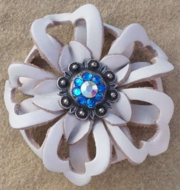 White Lotus Flower With Antique Silver Capri and AB 1" Concho - RODEO DRIVE