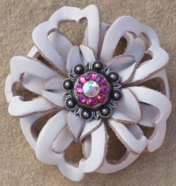 White Lotus Flower With Antique Silver Fuchsia and AB 1" Concho - RODEO DRIVE