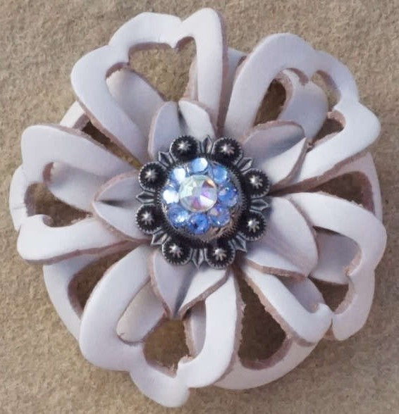 White Lotus Flower With Antique Silver Light Sapphire and AB 1" Concho - RODEO DRIVE