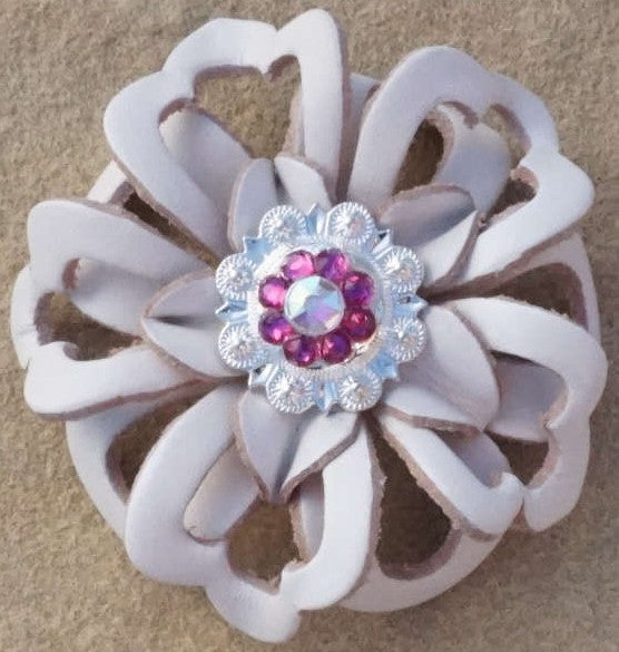 White Lotus Flower With Bright Silver Fuchsia and AB 1" Concho - RODEO DRIVE