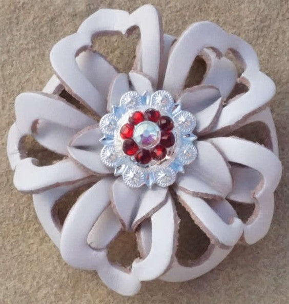 White Lotus Flower With Bright Silver Ruby and AB 1" Concho - RODEO DRIVE