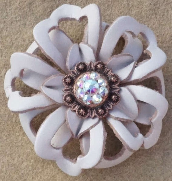 White Lotus Flower With Copper AB 1" Concho - RODEO DRIVE