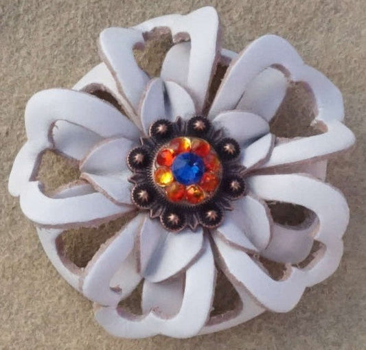 White Lotus Flower With Copper Capri and Fire Opal 1" Concho - RODEO DRIVE