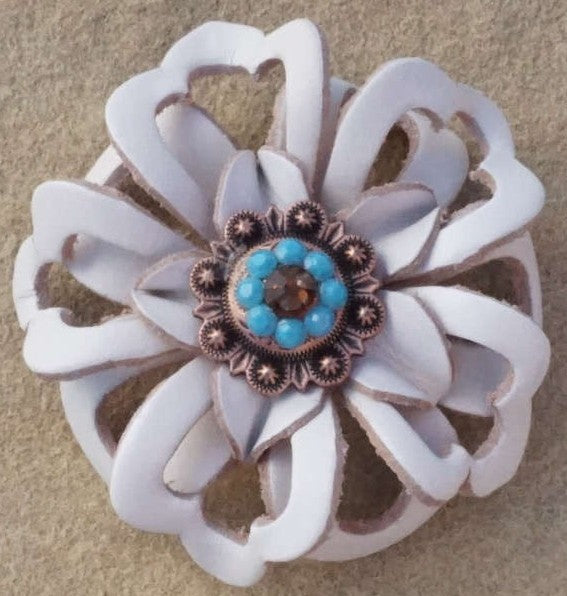 White Lotus Flower With Copper Topaz and Turquoise 1" Concho - RODEO DRIVE