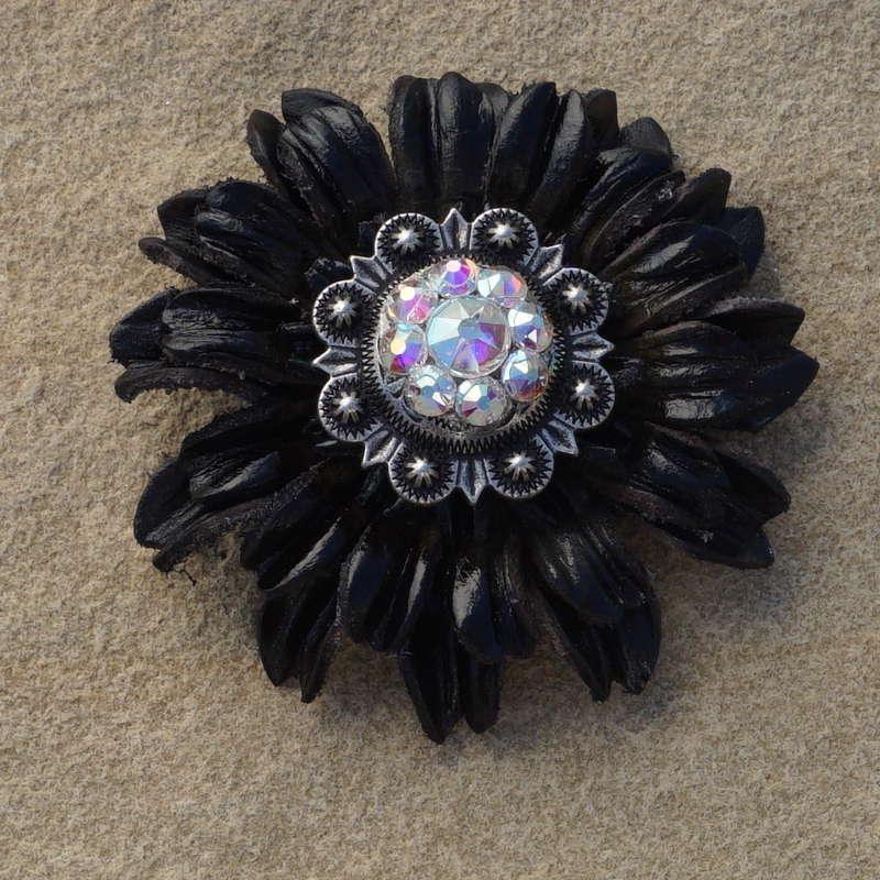 Black Daisy Flower With Antique Silver AB 1" Concho - RODEO DRIVE