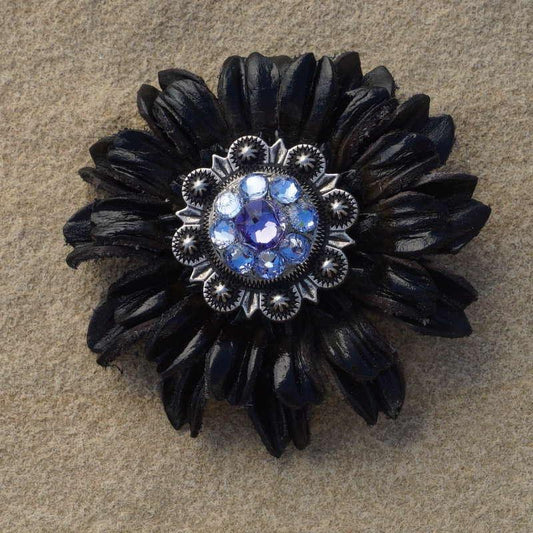 Black Daisy Flower With Antique Silver Lilac and Light Sapphire 1" Concho - RODEO DRIVE