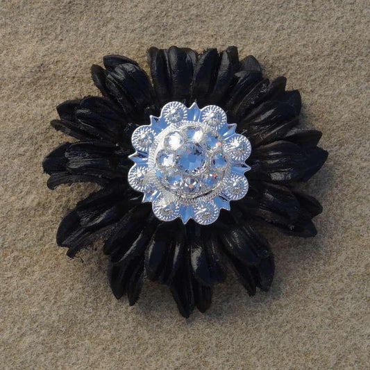 Black Daisy Flower With Bright Silver Clear 1" Concho - RODEO DRIVE