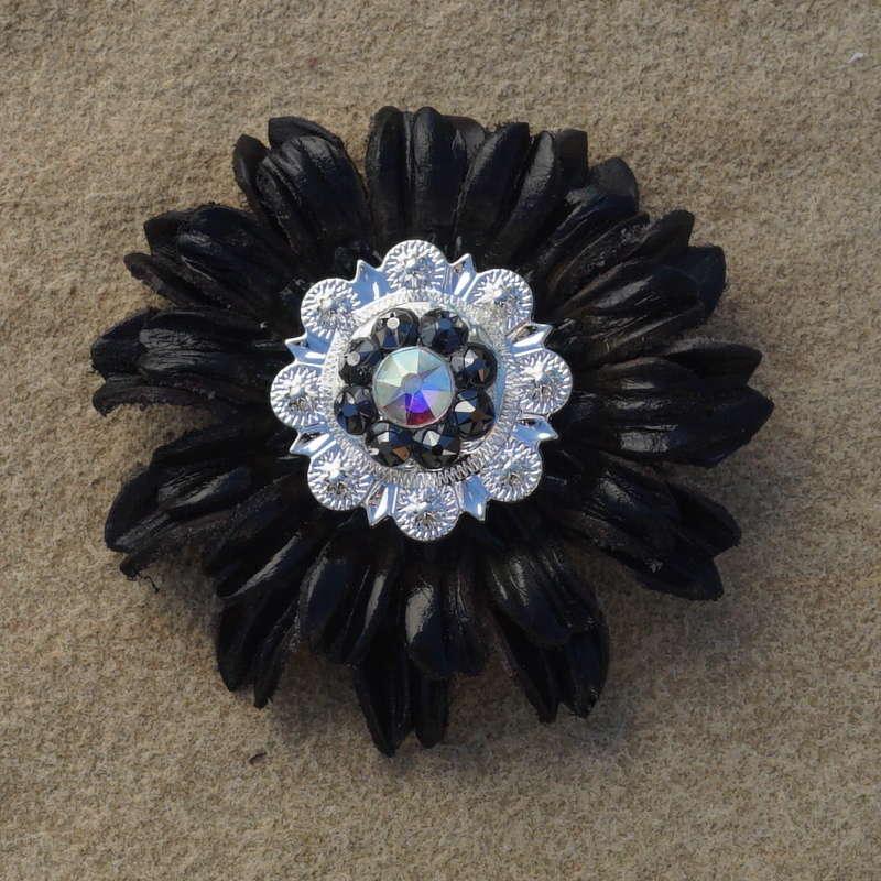 Black Daisy Flower With Bright Silver Jet and AB 1