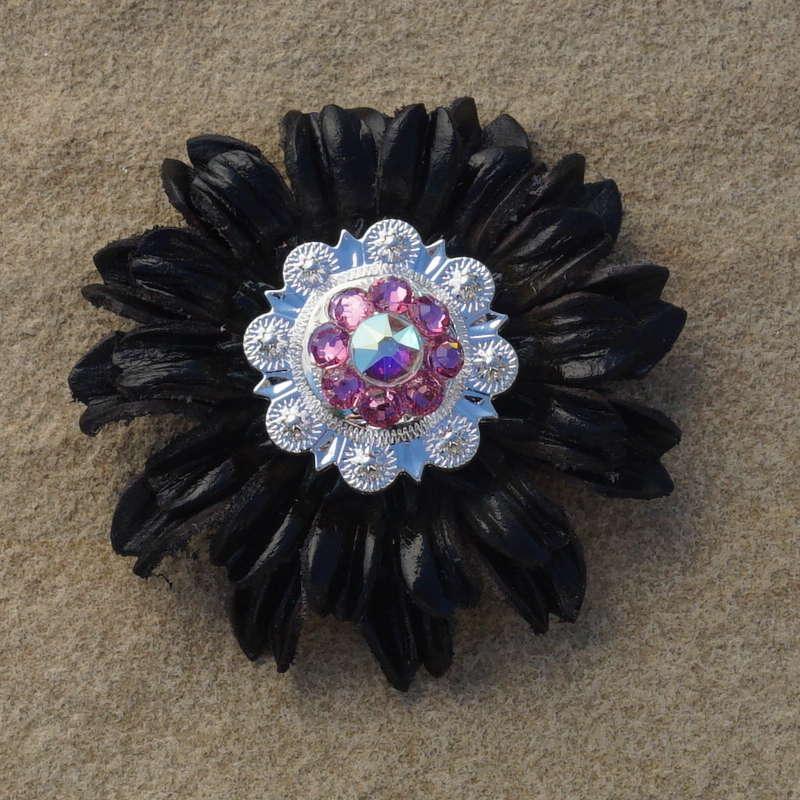 Black Daisy Flower With Bright Silver Pink and AB 1