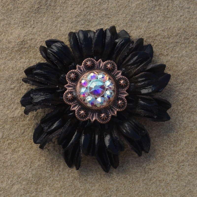 Black Daisy Flower With Copper AB 1" Concho - RODEO DRIVE