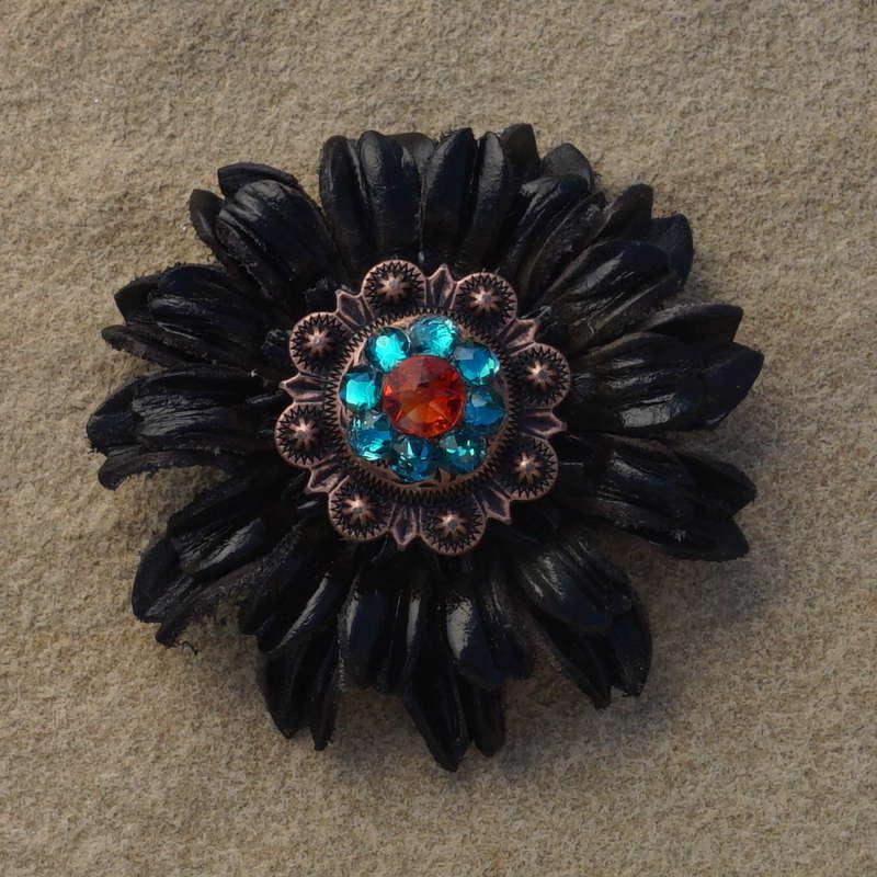 Black Daisy Flower With Copper Fire Opal and Teal 1" Concho - RODEO DRIVE
