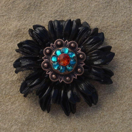 Black Daisy Flower With Copper Fire Opal and Teal 1" Concho - RODEO DRIVE