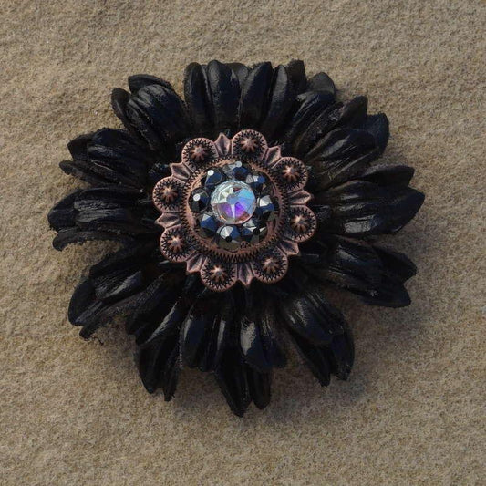 Black Daisy Flower With Copper Jet and AB 1" Concho - RODEO DRIVE