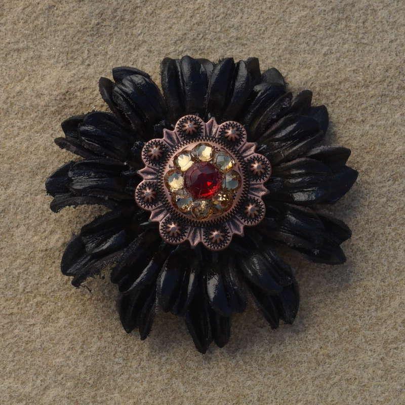 Black Daisy Flower With Copper Ruby and Champagne 1" Concho - RODEO DRIVE