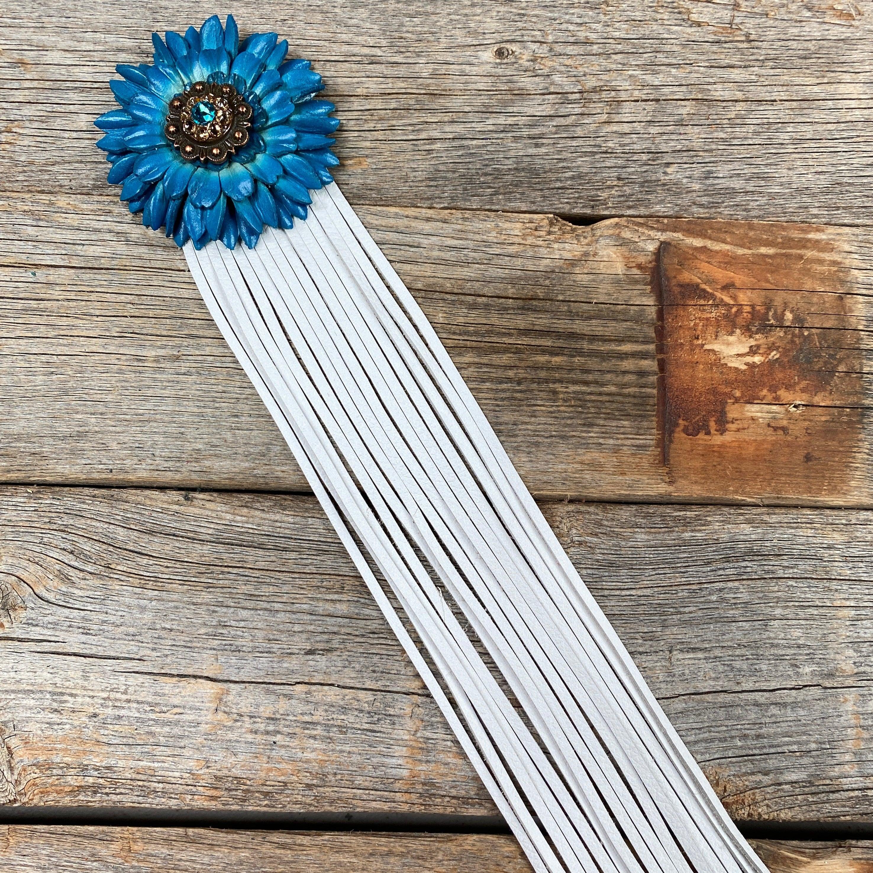 Leather Turquoise Daisy with White Fringe - RODEO DRIVE