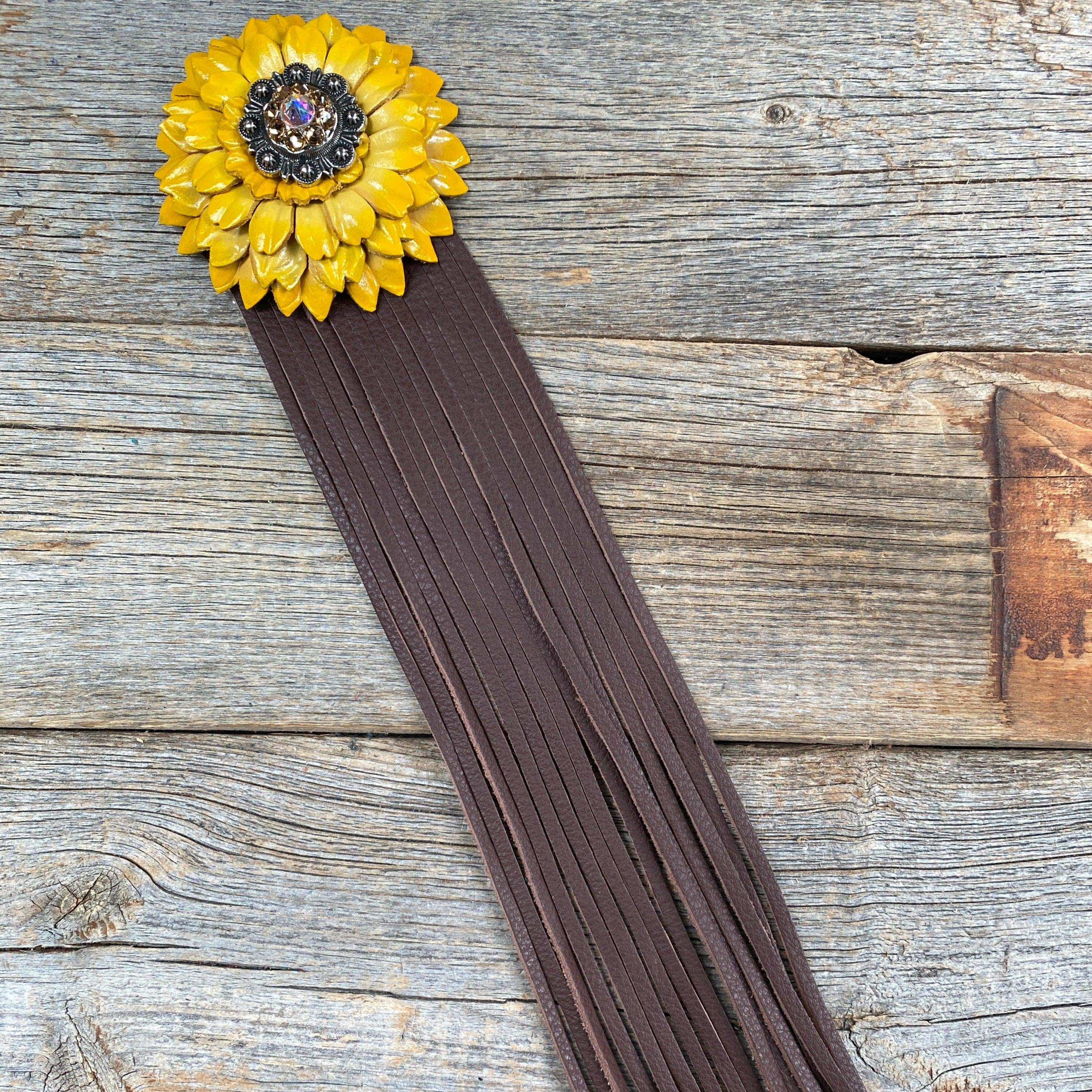 Leather Yellow Daisy with Brown Fringe - RODEO DRIVE