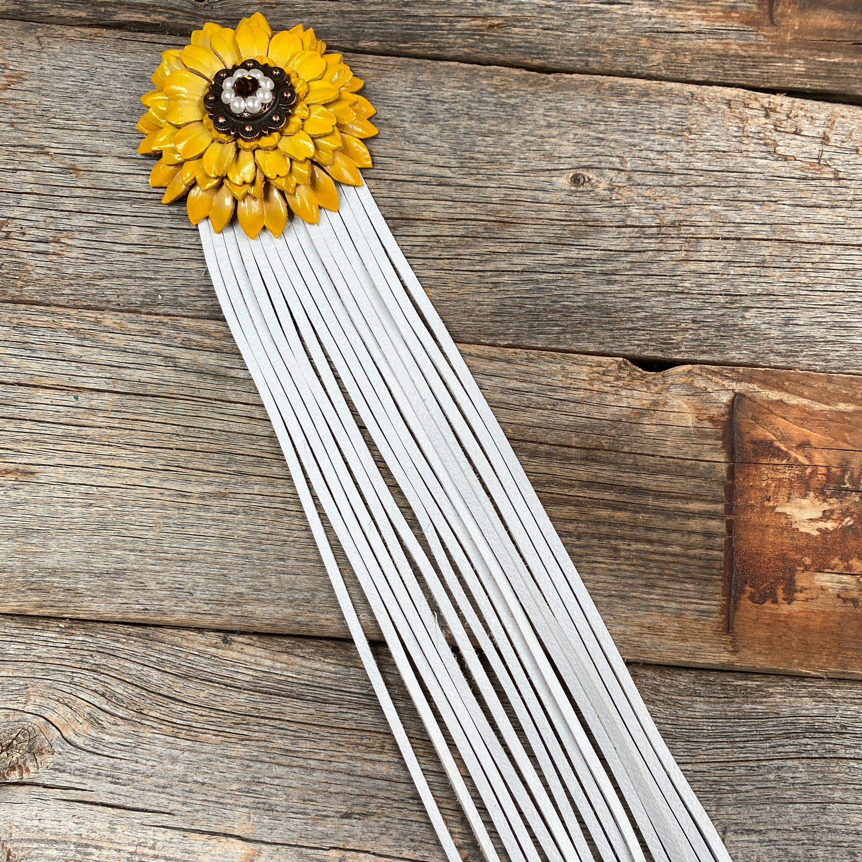Leather Yellow Daisy with White Fringe - RODEO DRIVE
