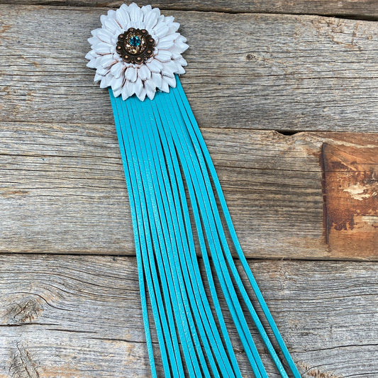Leather White Daisy with Turquoise Fringe - RODEO DRIVE