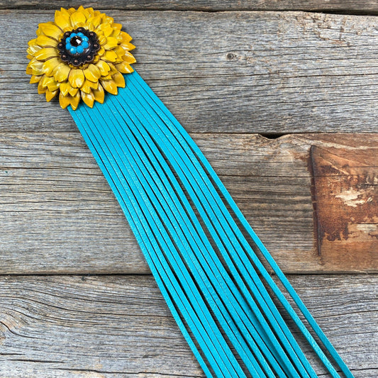 Leather Yellow Daisy with Turquoise Fringe - RODEO DRIVE
