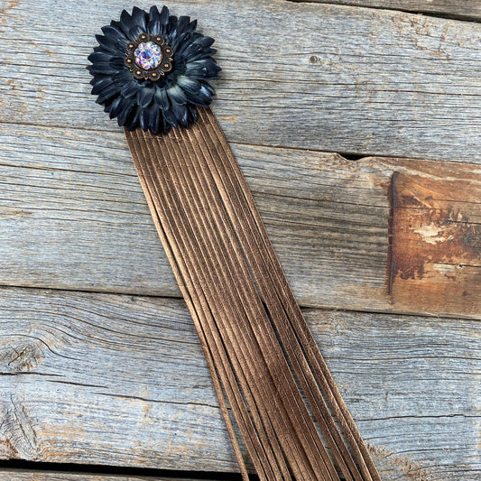 Leather Black Daisy with Copper Fringe - RODEO DRIVE