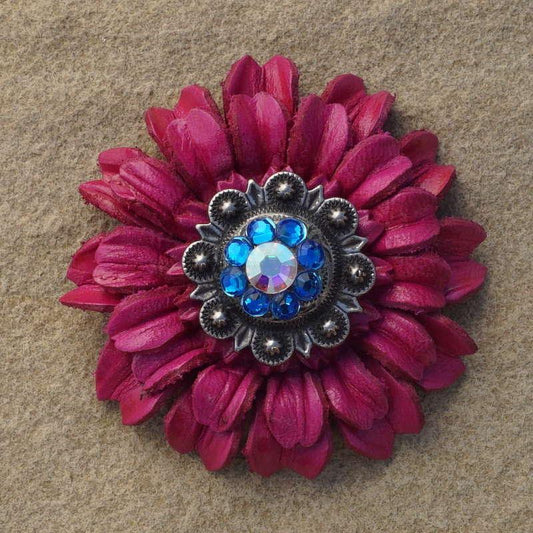 Hot Pink Daisy Flower With Antique Silver Capri and AB 1" Concho - RODEO DRIVE