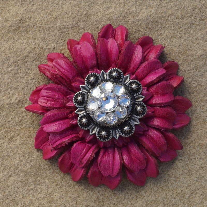 Hot Pink Daisy Flower With Antique Silver Clear 1" Concho - RODEO DRIVE