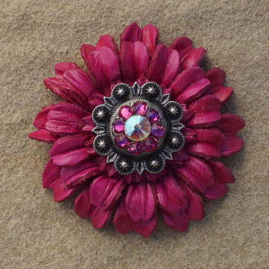 Hot Pink Daisy Flower With Antique Silver Fuchsia and AB 1" Concho - RODEO DRIVE